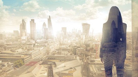 EIne Stadtsilhouette der Zukunft