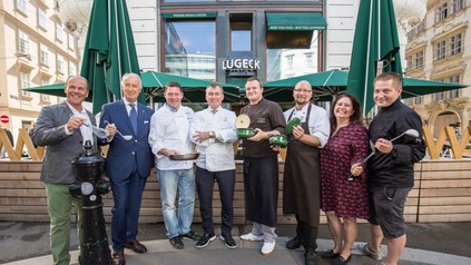 Peter Dobcak, Eugenio Rigo, Michael Böhm, Toni Mörwald, Matthias Pospisil, Rene Poysl, Johanna Gebeshuber und Felix Albiez freuen sich auf die kommende Restaurantwoche