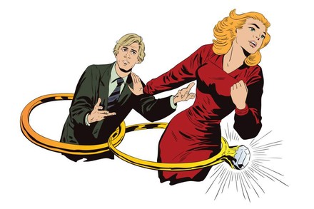 Riesige Hochzeitsringe um Mann und Frau