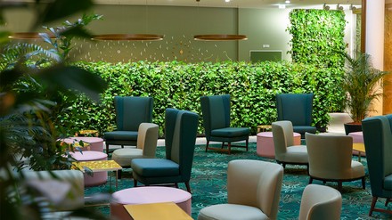 Innenraum mit begrünter Wand