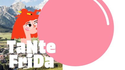 Figur "Tante Frida" macht eine Kaumgummiblase