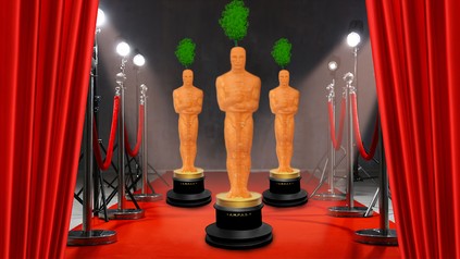 Drei Oscar-Statuen als Karotten