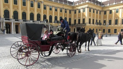 Frauen in Kutsche vor Schloss Schönbrunn in Wien