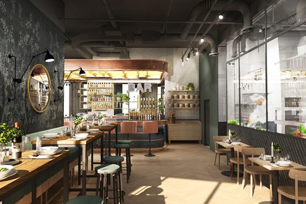 Ein modernes Restaurant mit Showküche von der sander Gruppe