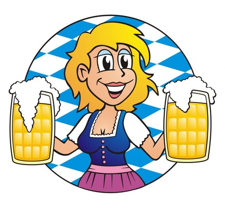 Zeichnung Frau mit Bierkrügen in den Händen