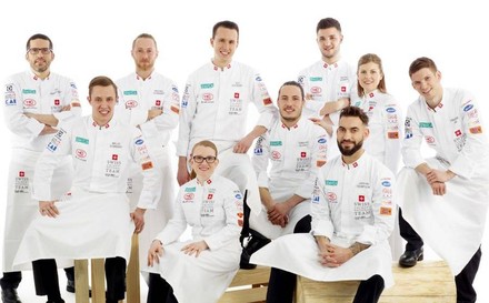 Die Schweizer Kochnationalmannschaft: Teo Chiaravalloti, Niklas Schneider, Michael Schneider, Laura Niemi, Guy Estoppey, Christian Oliveira, Pietro Leanza, Jordan Thompson, Andrea Werth und Frederik Jud