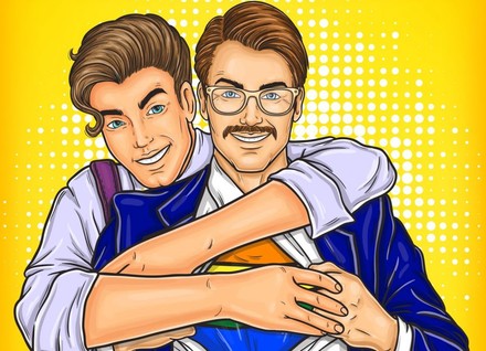 Zeichnung zwei Homosexuelle umarmen sich