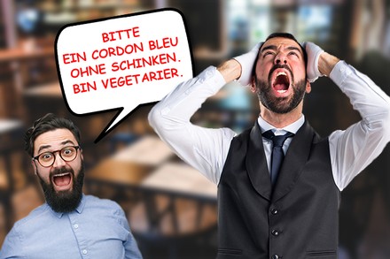 Bitte ein Cordon Bleu ohne Schinken. Bin Vegetarier.