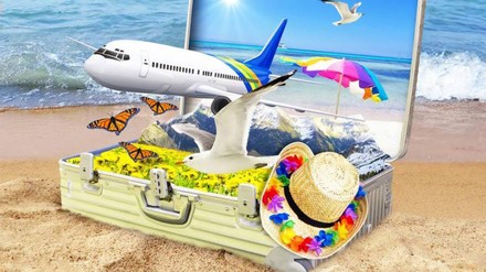 Ein Reisekoffer am Strand