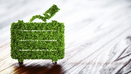 Reisekoffer auf Blättern