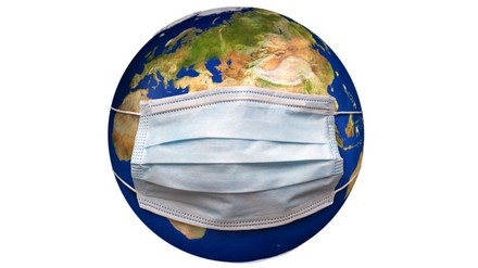 Erdball mit Schutzmaske