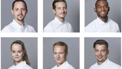 Die sechs Finalisten: Pasquale Altomonte , Thomas Bissegger, David Richards, Nathalie Mettraux, Henrik Hertel und Marcel Schori. Swiss Culinary Cup