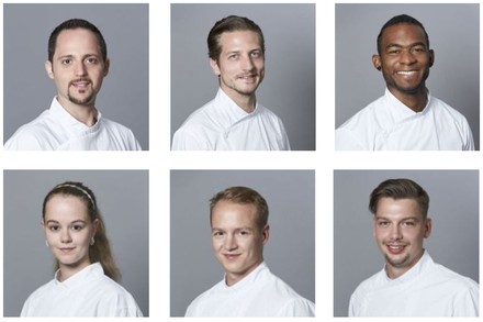 Die sechs Finalisten: Pasquale Altomonte , Thomas Bissegger, David Richards, Nathalie Mettraux, Henrik Hertel und Marcel Schori. Swiss Culinary Cup