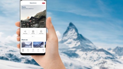 Bild der neuen App vor dem Matterhorn