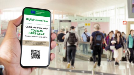 Handy mit geöffnetem Grünem Pass