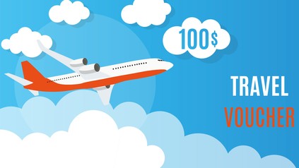 Grafik für einen Reisegutschein mit einem Flugzeug