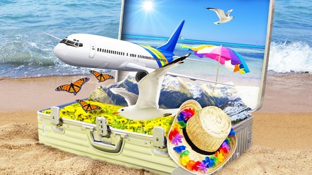 Koffer, Flugzeug und alles was zu einer Reise gehört